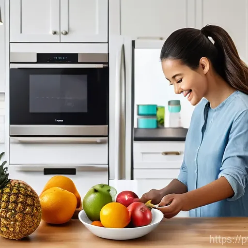 스마트 주방에서의 패스트푸드 대안 - **Prompt:** "A brightly lit, spacious smart kitchen in a modern home. A young, fully-clothed couple ...