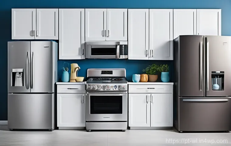 스마트 주방의 기술적 한계 - **A Whimsical Display of Incompatible Smart Kitchen Appliances**
    Visualize a brightly lit, moder...
