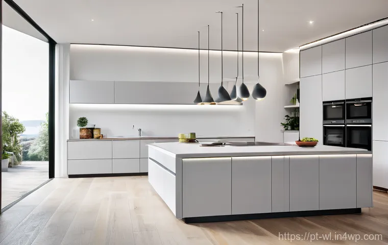 스마트 주방과 고급 요리의 만남 - **"Seamless Smart Kitchen Integration"**
    A brightly lit, contemporary Portuguese kitchen with sl...