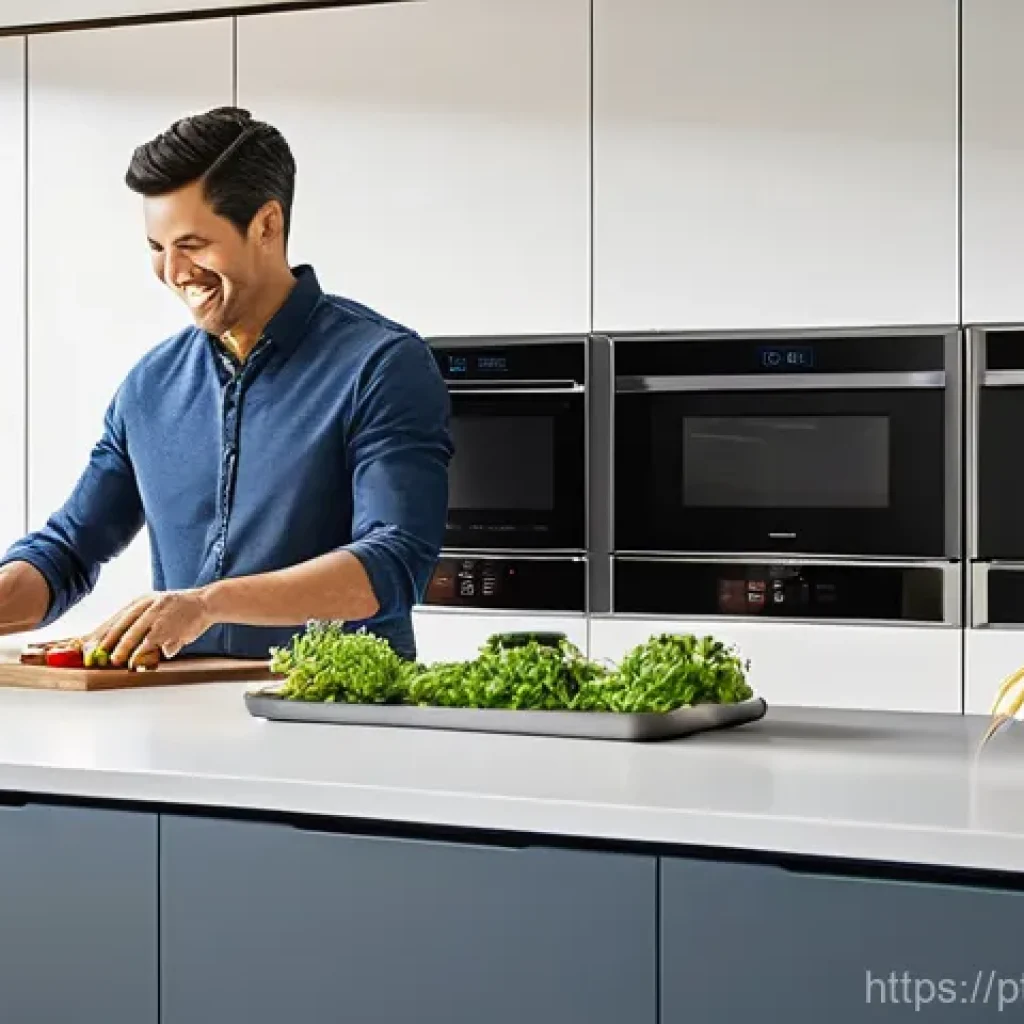 스마트 주방과 요리의 개인화 - **Prompt:** A bright and inviting, hyper-modern smart kitchen. A family of three &ndash; a father, mother,...