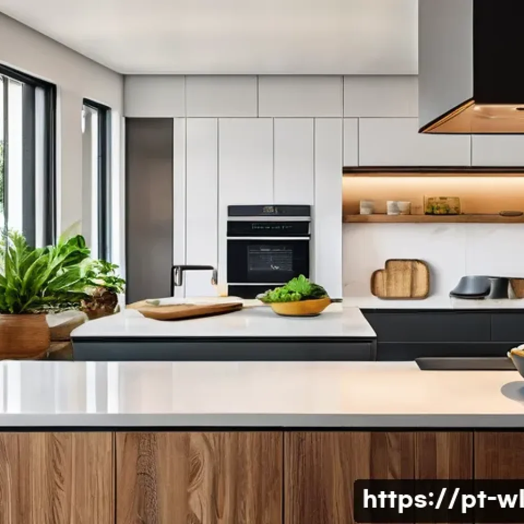 스마트 주방의 데이터 분석 활용법 - A modern smart kitchen scene in a contemporary Brazilian apartment, featuring sleek connected applia...