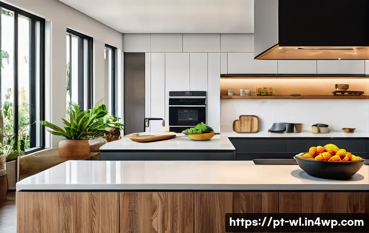 스마트 주방의 데이터 분석 활용법 - A modern smart kitchen scene in a contemporary Brazilian apartment, featuring sleek connected applia...