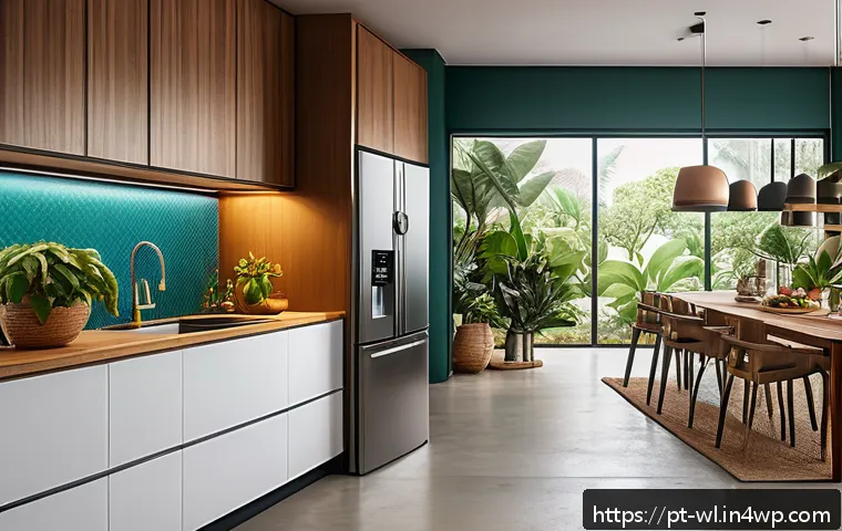 스마트 주방의 데이터 보안 문제 - A modern Brazilian kitchen with various smart appliances such as a refrigerator, oven, and coffee ma...